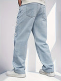 kkboxly  Letter Print Baggy Jeans, Men's Casual Loose Fit Street Style Distressed Wide Leg Jeans