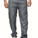 kkboxly  Plus Size Men Solid Pants Casual Cargo Pants For Spring Fall Winter, Men's Clothing