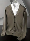 kkboxly  Men's V-neck Casual Cardigan, Plain Thermal Regular Fit Knit Sweater For Spring Autumn