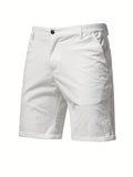 Men's Classic Fit Cotton Twill Flat Front Solid Chino Short With Slant Pockets And Elastic Waist