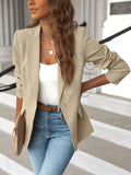 kkboxly  Solid Lapel Blazer Jacket, Casual Long Sleeve Work Office Outerwear With Pockets, Women's Clothing