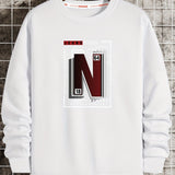 kkboxly  Letter N Graphic Print Men's Casual Creative Pullover Sweatshirt, Long Sleeve Crew Neck Tops, Men's Clothes Outdoor