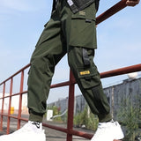 kkboxly  Ribbon Design, Men's Drawstring Overalls With Pockets, Loose Trendy Comfy Jogger Pants