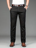 kkboxly  Classic Design Dress Pants, Men's Formal Solid Color Mid Stretch Dress Pants For Spring Summer Business