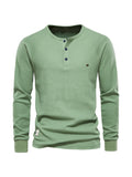 kkboxly  Waffle Henley T-Shirt Men's Basic Breathable Long Sleeve  Henley T-Shirts