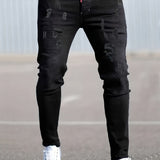 kkboxly  Men's Chic Slim Fit Ripped Jeans, Men's Casual Street Style Stretch Denim Pants