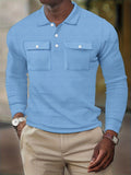 kkboxly Stylish Solid Men's Casual Comfy Long Sleeve Shirt With Pocket Design, Spring Fall