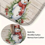 3-Piece Christmas Snowman Quick-Dry Microfiber Memory Foam Bathroom Mat Set with Anti-Slip Backing, Toilet Lid Cover, and U-Shaped Contour Rug for a Safe and Festive Bathroom