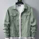 kkboxly  Men's Ripped Lapel Pocket Casual Denim Jacket