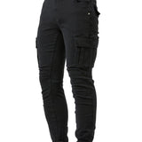 kkboxly Men's Casual Multi Pocket Jeans, Street Style Medium Stretch Denim Pants