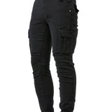 kkboxly  Men's Casual Multi Pocket Jeans, Street Style Medium Stretch Denim Pants