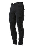 kkboxly  Men's Casual Multi Pocket Jeans, Street Style Medium Stretch Denim Pants