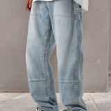 kkboxly  Regular Fit Jeans, Men's Casual Street Style Straight Leg Denim Pants For Spring Summer