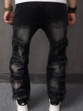 kkboxly  Men's Casual Raw Trim Jeans, Street Style Distressed Denim Pants