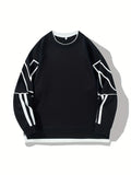 kkboxly  Men's Geometric Pattern Sweatshirt, Casual Slightly Stretch Breathable Loose Fit Top For Outdoor