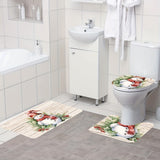 3-Piece Christmas Snowman Quick-Dry Microfiber Memory Foam Bathroom Mat Set with Anti-Slip Backing, Toilet Lid Cover, and U-Shaped Contour Rug for a Safe and Festive Bathroom