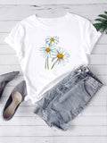 kkboxly  Cute Daisy Print T-Shirt, Short Sleeve Crew Neck Casual Top For All Season, Women's Clothing