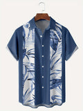 kkboxly  Vertical Stripe & Tropical Leaves Print Casual Short Sleeve Shirt, Men's Hawaiian Shirt For Summer Vacation Resort