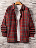 kkboxly  Men's Plaid Button Up Loose Trendy Comfy Long Sleeve Shirt For Summer Autumn, Mens Clothing