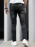 kkboxly Chic Slim Fit Jeans, Men's Casual Street Style Distressed Stretch Denim Pants With Pockets