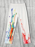 kkboxly Men's Drawstring Wide Leg Pants Beach Pant Paint Splatter Pattern Casual Baggy Pants Yoga Trousers Streetwear Hiphop Rapper Style