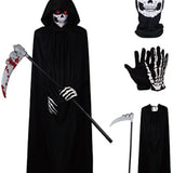 Halloween Grim Reaper Set, Halloween Party Costume Death Demon Devil Cloak Costume Set Mask Cape Gloves Set