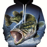 kkboxly  Trendy Fish Print Hoodie, Cool Hoodies For Men, Men's Casual Graphic Design Pullover Hooded Sweatshirt With Kangaroo Pocket Streetwear For Winter Fall, As Gifts