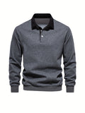 kkboxly Cotton Blend Retro Color Block Men's Casual Pullover Long Sleeve Lapel Shirt For Spring Fall, Men's Clothing