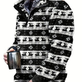 kkboxly Plus Size Men's Christmas Deer Print Sweatshirt Fleece Warm Tops For Fall Winter, Men's Clothing