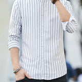 kkboxly  Thin Striped Long Sleeve Shirt Men's Business Casual Slim Button Down Shirt