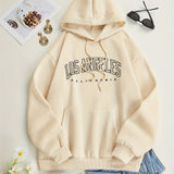 Los Angeles Letter Print Drawstring Hoodie, Casual Long Sleeve Pocket Sweatshirt, Women's Clothing