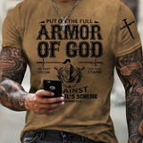 2025 kkboxly  Retro Armor Of God Print, Men's Graphic Design Crew Neck Novel T-shirt, Casual Comfy Tees Tshirts For Summer, Men's Clothing Tops For Daily Vacation Resorts