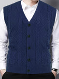 kkboxly Plus Size Men's V-Neck Sweater Vest Cable Knit Silm Fit Sleeveless Casual Button Cardigan Vest