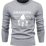 kkboxly  Plus Size Men's Stylistic Sweater, GRANDPA Graphic Print Knit Pullover Sweater For Males, Casual Trendy Long-sleeved Sweater For Spring/autumn, Best Seller Gifts