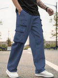 kkboxly  Men's Multi Flap Pocket Cargo Pants, Loose Trendy Pants