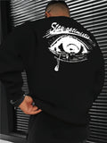 kkboxly Fashionable Men's Casual Tearful Eye Pattern Print,Long Sleeve Round Neck Pullover Sweatshirt,Suitable For Outdoor Sports,For Autumn And Winter,Can Be Paired With Hip-hop Necklace,As Gifts