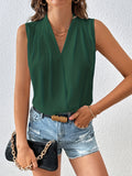 kkboxly   Wrap Pleated Tank Blouse, Casual V Neck Sleeveless Blouse For Spring & Summer, Women's Clothing