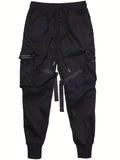 Trendy Plain Black Cargo Pants, Men's Multi Flap Pocket Trousers, Loose Casual Outdoor Joggers, Men's Work Pants Outdoors Streetwear Hip Hop Style