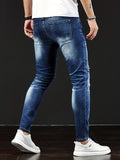 kkboxly  Slim Fit Ripped Jeans, Men's Casual Street Style Distressed Medium Stretch Denim Pants