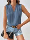 kkboxly   Wrap Pleated Tank Blouse, Casual V Neck Sleeveless Blouse For Spring & Summer, Women's Clothing