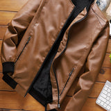 kkboxly  Men's Casual Black Zipper PU Leather Jacket Gifts