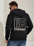 kkboxly  Men's Personalized Hooded Jacket, "Be Strong" Print Cardigan Sweatshirt For Spring/autumn, Men's Clothing, Plus Size