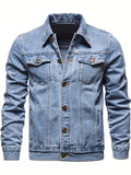 kkboxly  Men's Chic Denim Jacket, Street Style Lapel Button Up Multi Pocket Jacket Coat