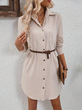 kkboxly  Button Front Long Length Shirt, Elegant Solid Long Sleeve Shirt, Women's Clothing