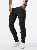 Slim Fit Multi Pocket Jeans, Men's Casual Street Style High Stretch Denim Cargo Pants