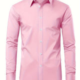 kkboxly  Slim Fit Shirt, Men's Semi Formal Lapel Button Up Long Sleeve Shirt For Spring Summer Business