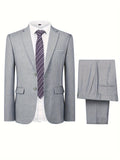 kkboxly  Formal 2 Pieces Set, Men's Two Button Suit Jacket & Dress Pants Suit Set For Business Dinner Wedding Party