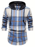 kkboxly  2023 Spring And Autumn New Men's Loose Hooded Plaid Shirt