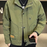 kkboxly  Men's Solid Jacket With Pockets, Casual Breathable Stand Collar Zip Up Long Sleeve Outwear For Spring Fall