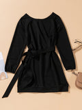 kkboxly  One Shoulder Sweatshirt Dress, Casual Tie Waist Long Sleeve Solid Dress, Women's Clothing